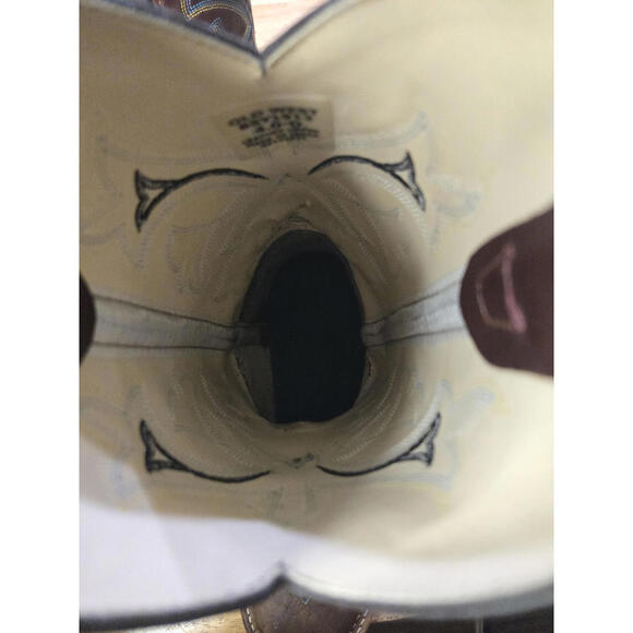 Old West Brown Western Cowboy Boots with Embroidered Design Boys - Picture 3 of 12